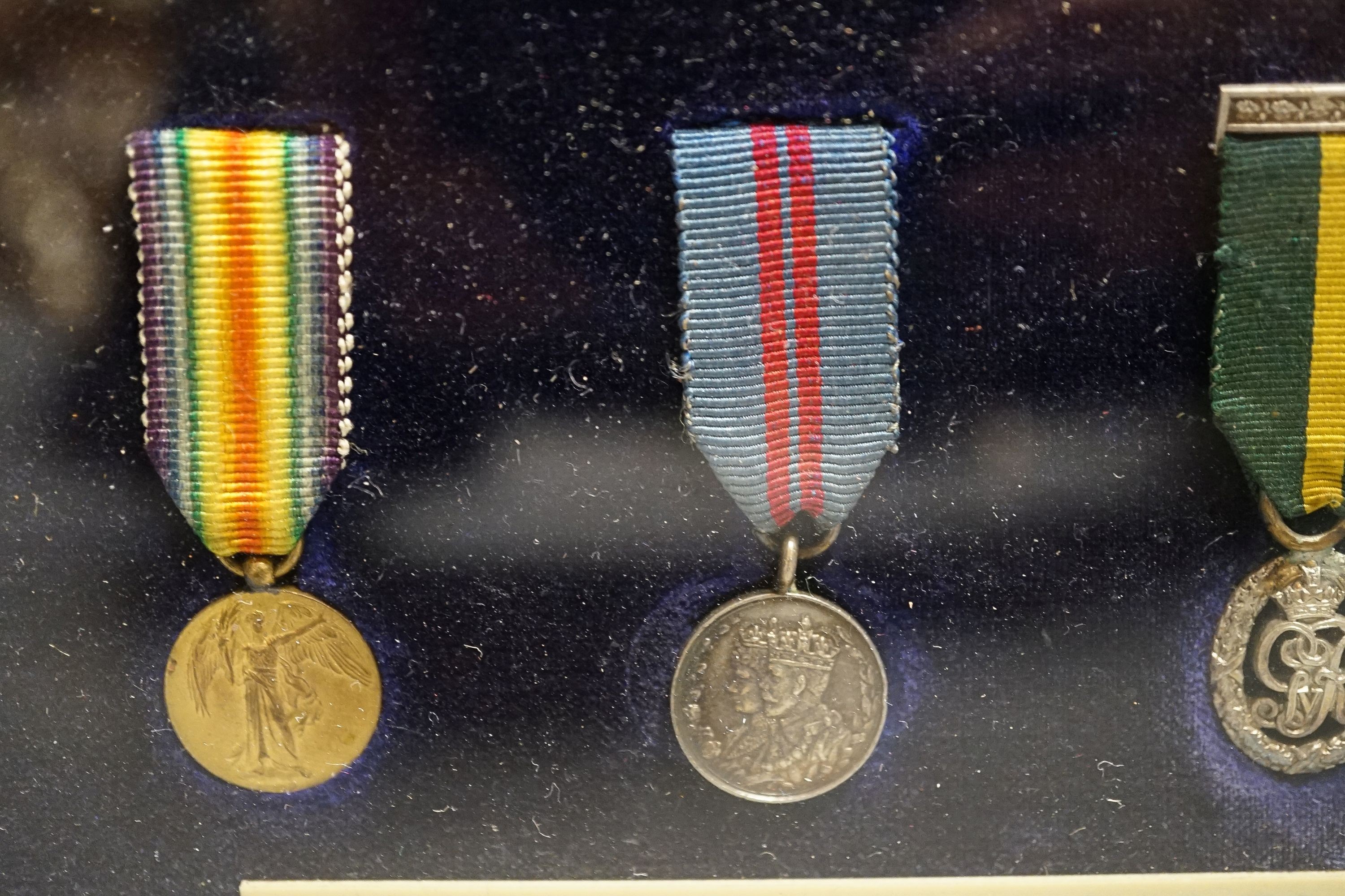 A group of Victoria to George V miniature medals to Major J N Townsend, DSO, TD, cased